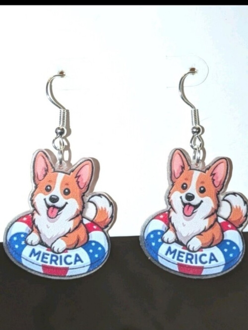 Cute Corgi 'Merica Dangle Earrings - Red, White & Blue
